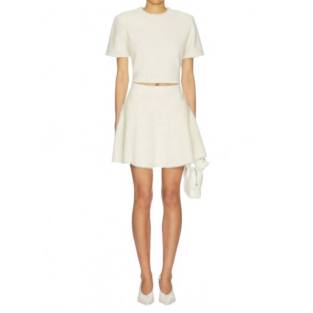 NEW DODIEE alpaca wool mini circular skirt in cream